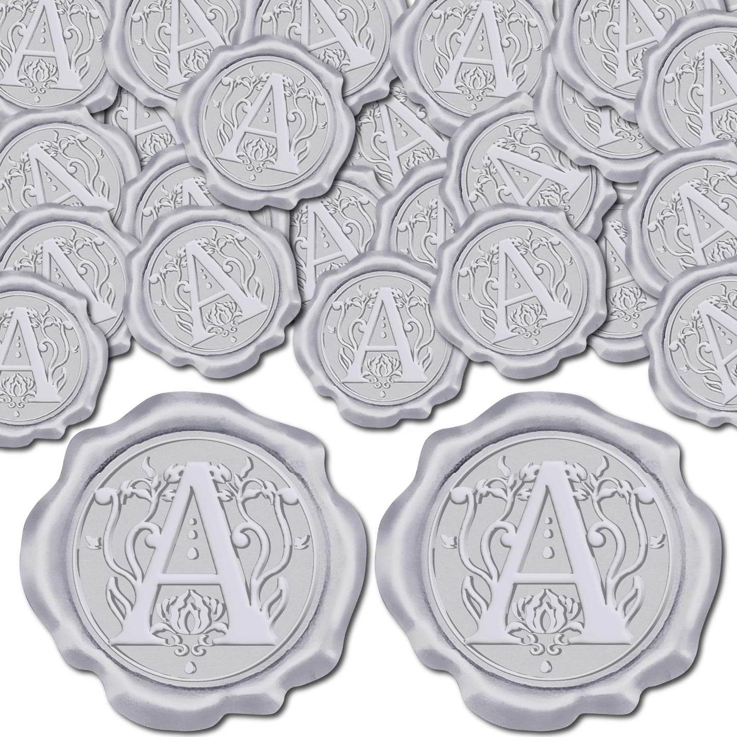 CRASPIRE 50Pcs Letter A Wax Seal Sticker Alphabet Silver Vintage Initial Sealing Label Decal Self Adhesive Stickers for Gift Wrapping Wedding Birthday Cards Making Christmas Invitations Envelope