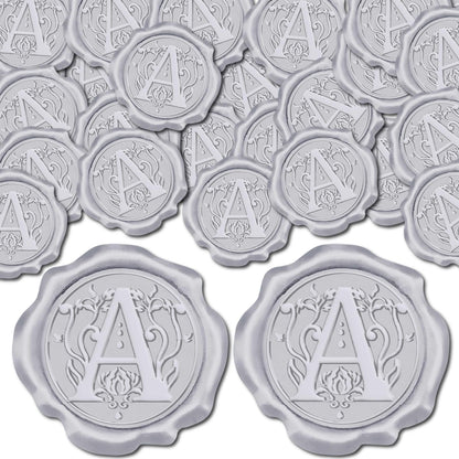 CRASPIRE 50Pcs Letter A Wax Seal Sticker Alphabet Silver Vintage Initial Sealing Label Decal Self Adhesive Stickers for Gift Wrapping Wedding Birthday Cards Making Christmas Invitations Envelope