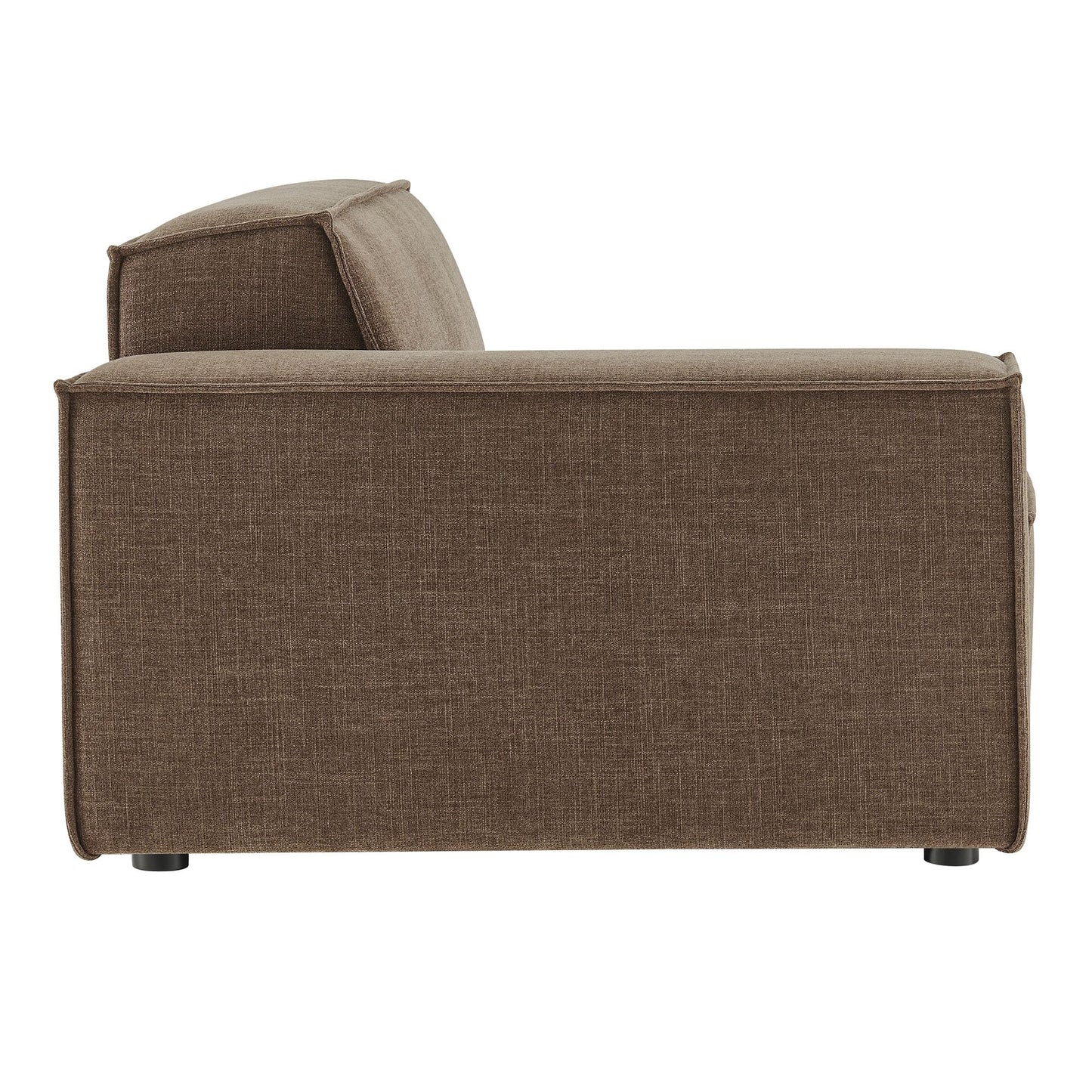 Modway Restore Left-Facing Modular Lounge Chair in Mocha - Living Room Fabric Upholstered Single-Arm Accent Armchair for Sectional Sofa with Coil Seat Support and French Piping