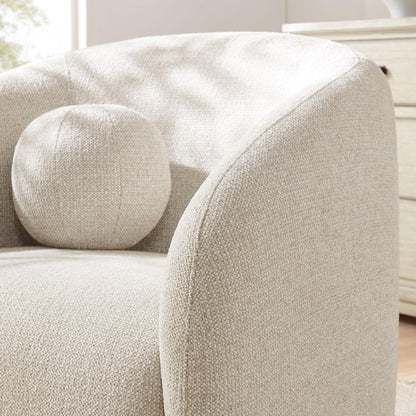 Modway Holland Curved Swivel Armchair in Dove Gray – Chenille Fabric Barrel Chair with Ball Throw Pillow and Wood Base – Mid-Century Modern Curved Living Room Accent Chair