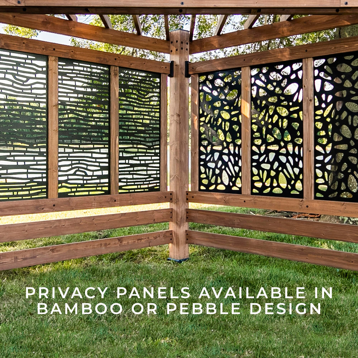 Backyard Discovery Verona 12' x 8' Cedar Wood Cabana Corner Pergola with Bamboo Privacy Panels for Outdoor Patio, Deck, Garden, Poolside, Entertaining