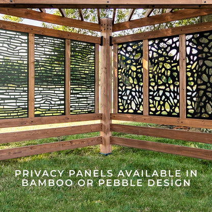 Backyard Discovery Verona 12' x 8' Cedar Wood Cabana Corner Pergola with Bamboo Privacy Panels for Outdoor Patio, Deck, Garden, Poolside, Entertaining