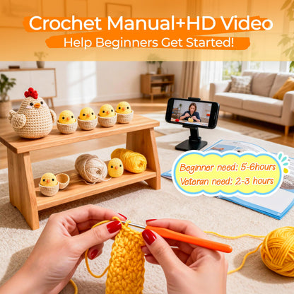 Joyclub Crochet Kit for Beginners 4 Pcs Chicken Family Amigurumi Crochet Starter Kits with Step-by-Step Video Tutorials DIY Craft Gift for Adults Kitting Lovers Mother Teacher Student