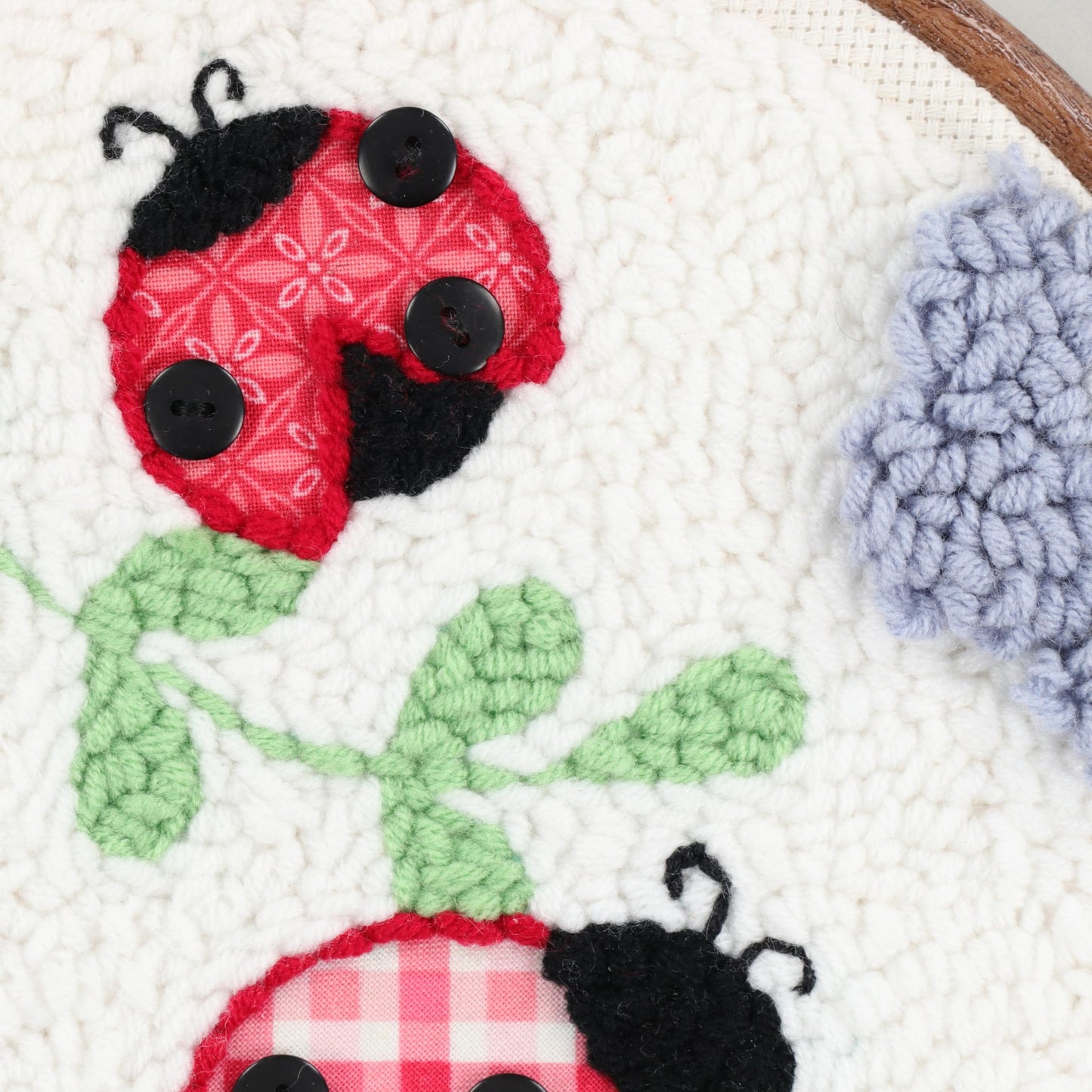 Kimberbell Punch Needle Kit – Bugs & Blooms - Complete DIY Embroidery Kit with Tool, Monks Cloth, Yarn, Appliqué Fabric & Frame – Ladybug & Floral Punch Needle Design for Handmade Gifts & Décor