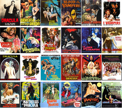 Large Stickers (24 pcs 2.5"x3.5") Vintage Vampires Thriller Movies Posters Halloween Dracula