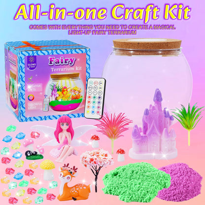Hannstar Fairy Garden Kits for Kids - Light Up Terrarium kit Birthday Gift for Girls Ages 4 5 6 7 8 10 12 Years Old - Creative Garden Toys for Girls - DIY Arts and Crafts Kit for Kids