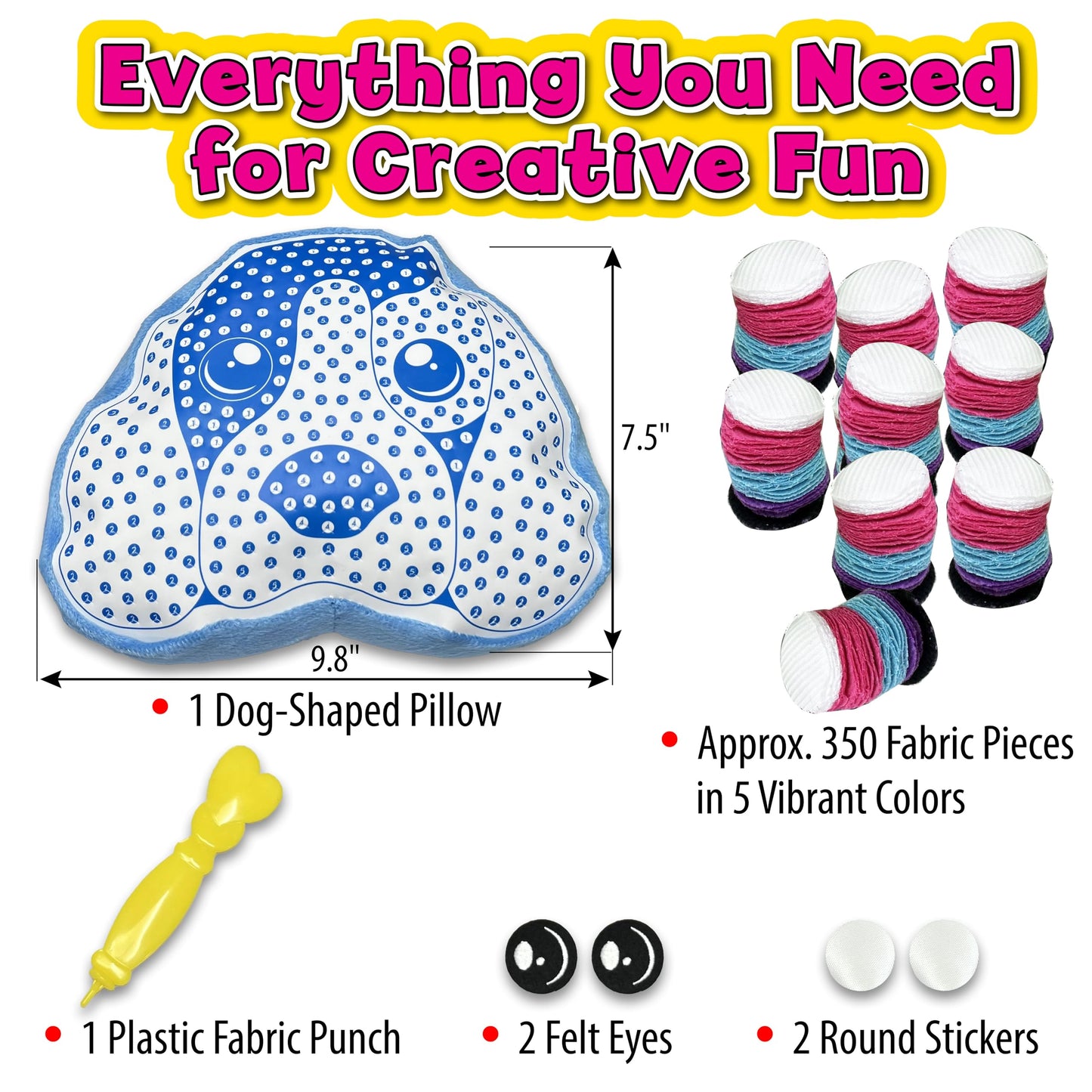 Small World Toys Plush Craft Puppy Pillow – DIY Plush Animal Kit with 350 Fabric Art Pieces, No-Sew Poke-in Art for Kids, Fun Learning Toy for Kids Ages 5+, Creative Gifts for Girls and Boys