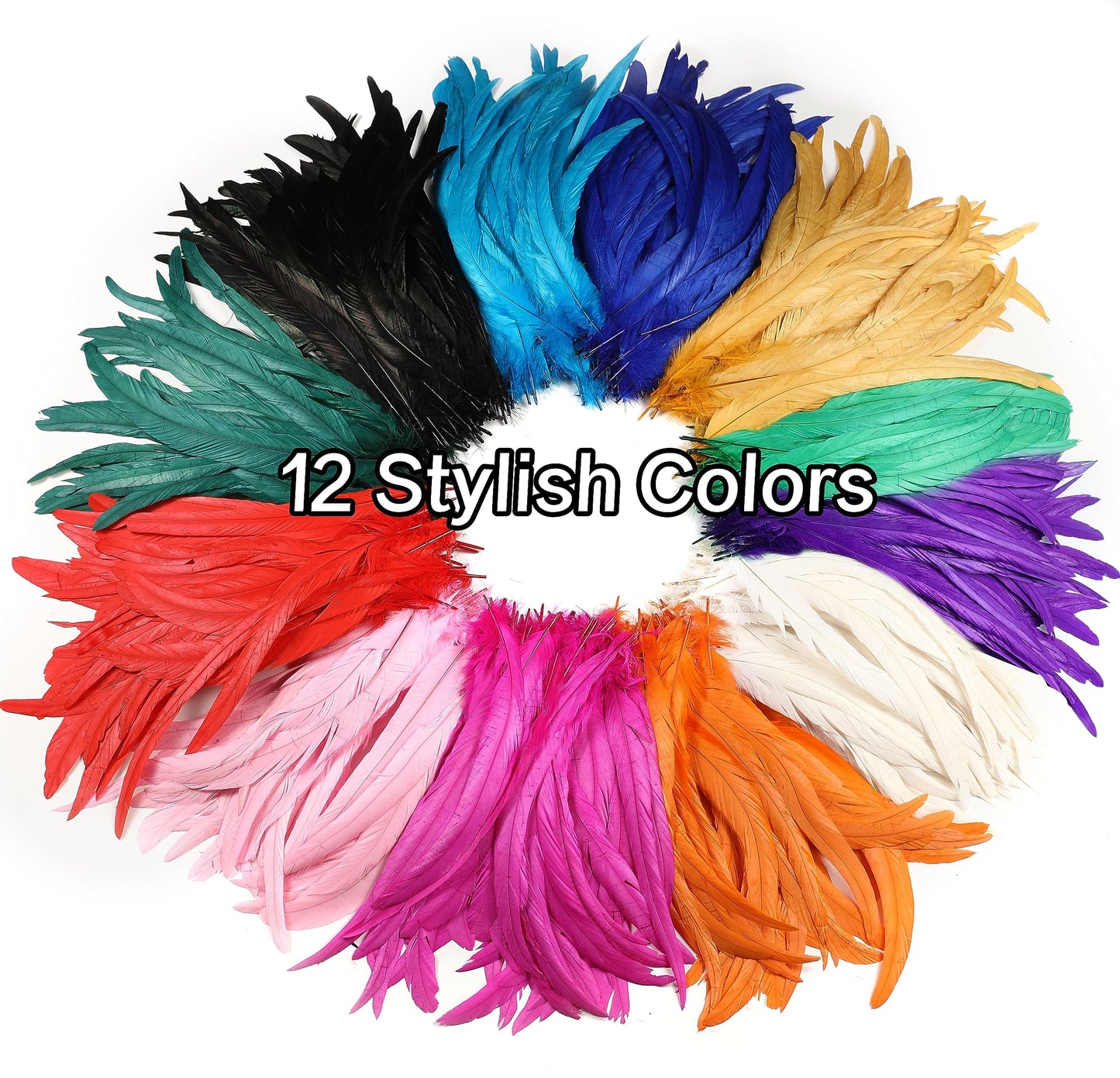 Holmgren 180pcs 12-14inch Rooster Tail Feathers - Natural Long Rooster Tail Feathers Bulk for DIY Crafts Hats Costume, Holiday Themed Party Decoration