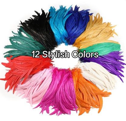 Holmgren Turquoise Rooster Tail Feathers - 60pcs 12-14inch Natural Long Rooster Tail Feathers Bulk for DIY Crafts Hats Costume and Holiday Themed Party Decoration (Turquoise)