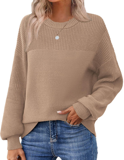Zeagoo Women's 2025 Fall Chunky Knit Sweater Oversized Crewneck Long Sleeve Winter Cotton Pullover Sweaters Jumper Tops