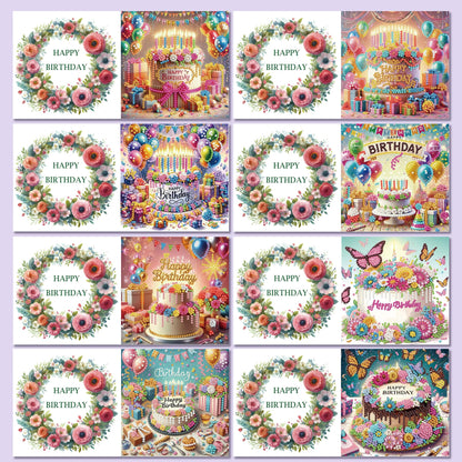 Muzagroo Art Diamond Art Greeting Cards for Adults Diamond Painting Happy Birthday Greeting Cards for Beginners Adults Crafts Gem Art Kits Birthday Greeting Cards 8PCS (Happy Birthday 1)