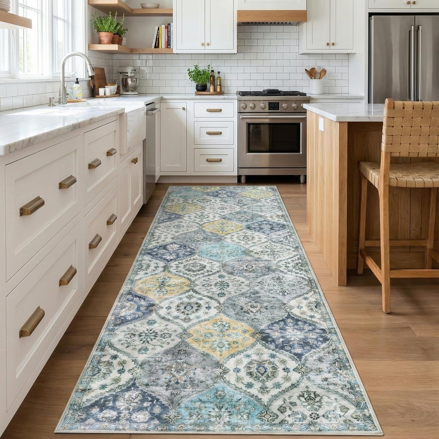 2x8 Garvee Washable Runner Rug Hallway Runner Rug Retro Trellis Soft Entryway Runners Low Pile Foldable Thin Carpet Non