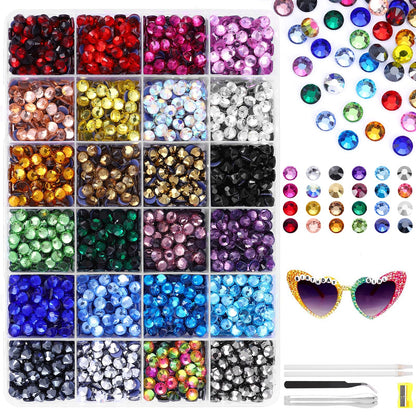 24 Colors Hotfix Rhinestones Kit, SS30 Glass Flatback Crystals for Clothes, Hats, Shoes & Crafts with 4 Tools, Tweezers, Wax, Pencil, Spoon hot fix kit（Color B）