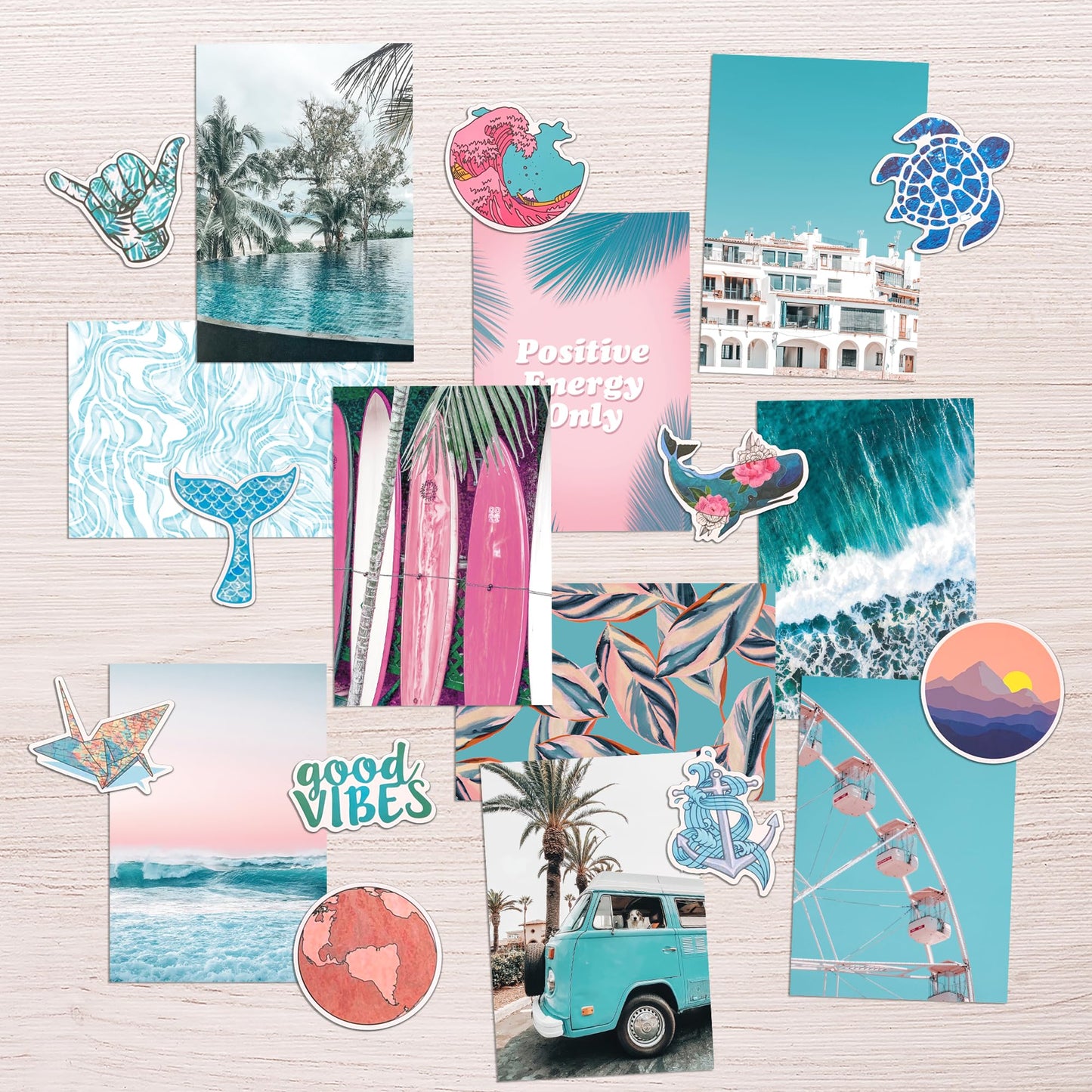 Blue Aesthetic Wall Collage Kit, 100 Set 4x6 inch, Pink VSCO Room Decor for Teen Girls, Summer Beach Wall Art Print, Dorm Photo Collection, Small Posters for Room Aesthetic…