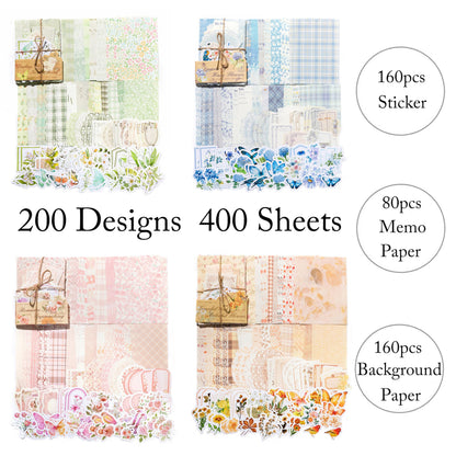 Wmhanler 400 Sheets Scrapbook Papers Journaling Stickers Scrapbooking Supplies Kit Junk Journal Supplies Decorative Craft Stickers for Planner, Bullet Journal Collage Card Embellishment Retro Crafts