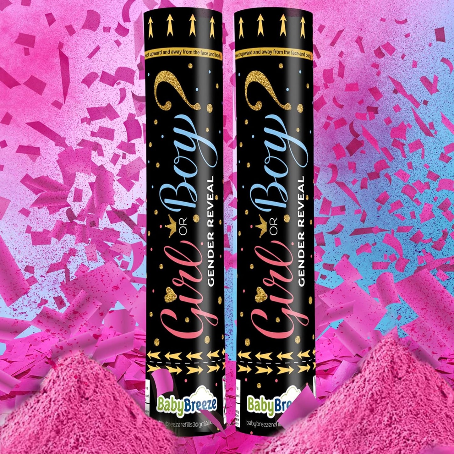 2 Gender Reveal Confetti Powder Cannon - Biodegradable Blue & Pink Poppers for Baby Shower Party Decorations - He