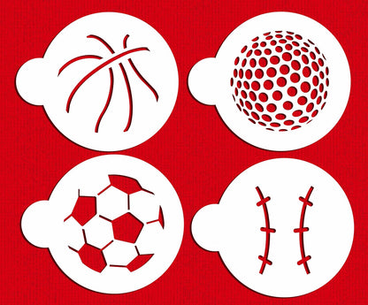 Designer Stencils Large Sports Ball Cookie Stencils, Basketball - Golf - Soccer - Baseball, Beige/semi-transparent
