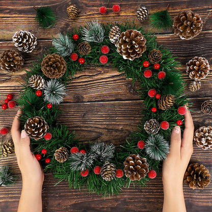 Fovths 232 Pieces Christmas Wreath Making Decoration Artificial Pine Cone Berry Set Pine Natural Pinecones Branches for Xmas Tree Ornament Home Fall Winter Christmas Party DIY