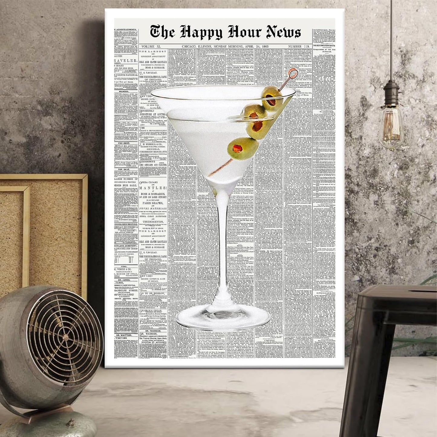 Generic 70's 12x16in Trendy Green Martini Canvas Wall Art Vintage Newspaper Retro Bar Cart Aesthetics Poster Funky