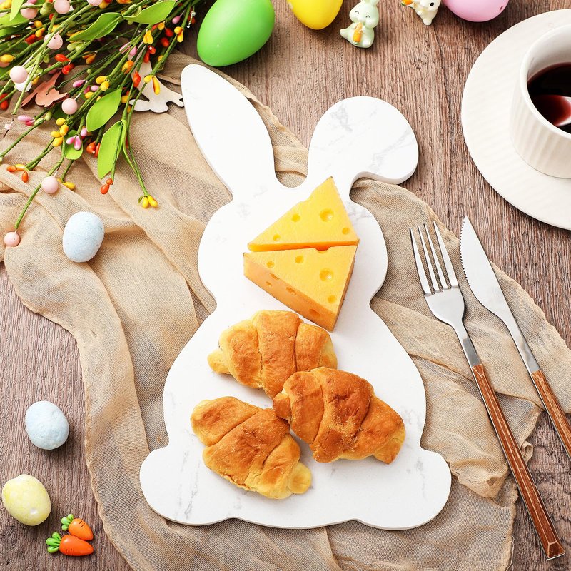 Reallnaive Easter White Bunny Cheese Board 11.8 x 7 Inch Charcuterie Cutting Board Large Decorative Stone Food Plate Tray for Easter Decoration Charcuterie Kitchen