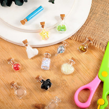 Patelai 50 Pieces Small Mini Glass Jars Bottles with Cork Stopper 10 Style Christmas Wishing Glass Cork Bottle and 50 Pieces Eye Screws for Wedding Birthday Christmas Party Home Decoration