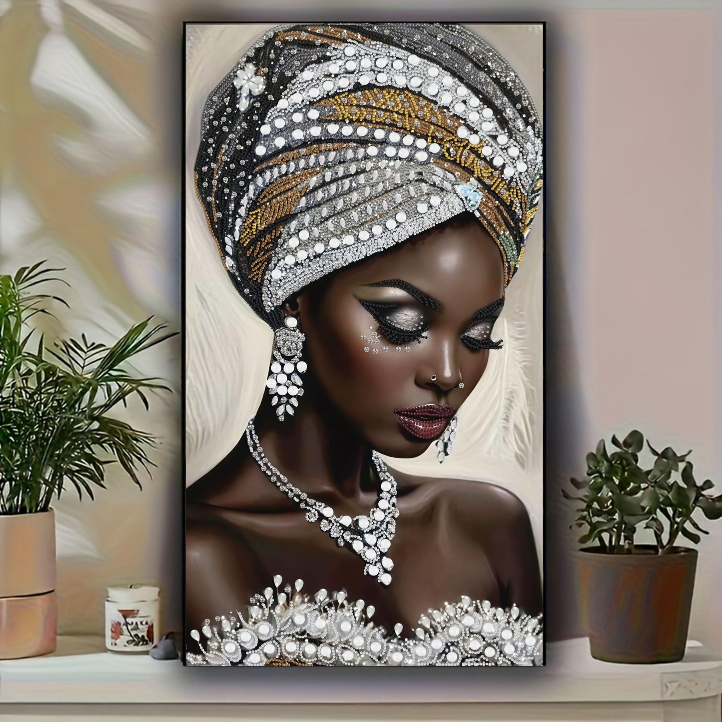KUFWKEY African Women Large Diamond Art Kits for Adults,Partial 5D Diamond Painting kit for Beginners,Special Shaped Diamond Art,Sparkling gem Art,Diamond dots,DIY Mosaic Kits,Home Decor,16X28 inch