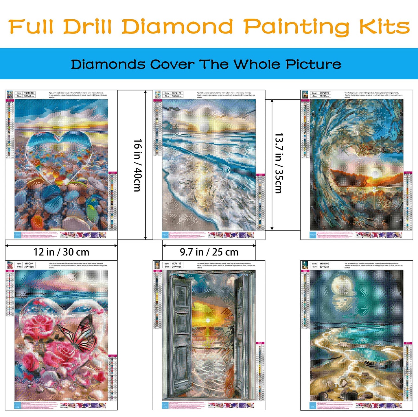 KINPLUB 6 Pack Diamond Painting Kits for Adults, 5D Beach Diamond Art Kits for Beginners, DIY Full Drill Paint with Diamond Gem Art, Home Wall Decor 12 x 16 Inch