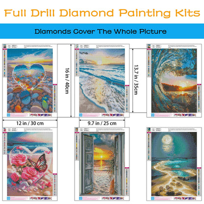 KINPLUB 6 Pack Diamond Painting Kits for Adults, 5D Beach Diamond Art Kits for Beginners, DIY Full Drill Paint with Diamond Gem Art, Home Wall Decor 12 x 16 Inch