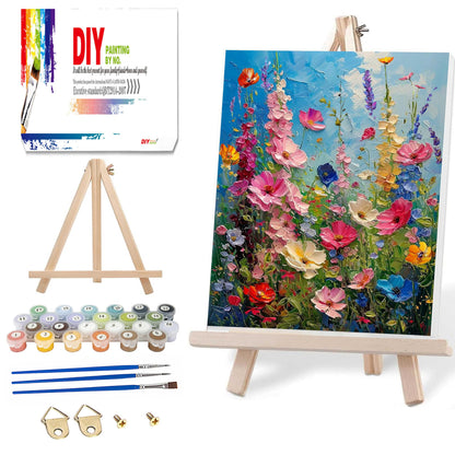 Ausanrl Wild Flowers Framed Paint by Numbers Wooden Easel-Adult Paint by Number Kits on Canvas Framed,Flowers Paint by Numbers with Frame,Gifts and Home Wall Decor 12x16inch