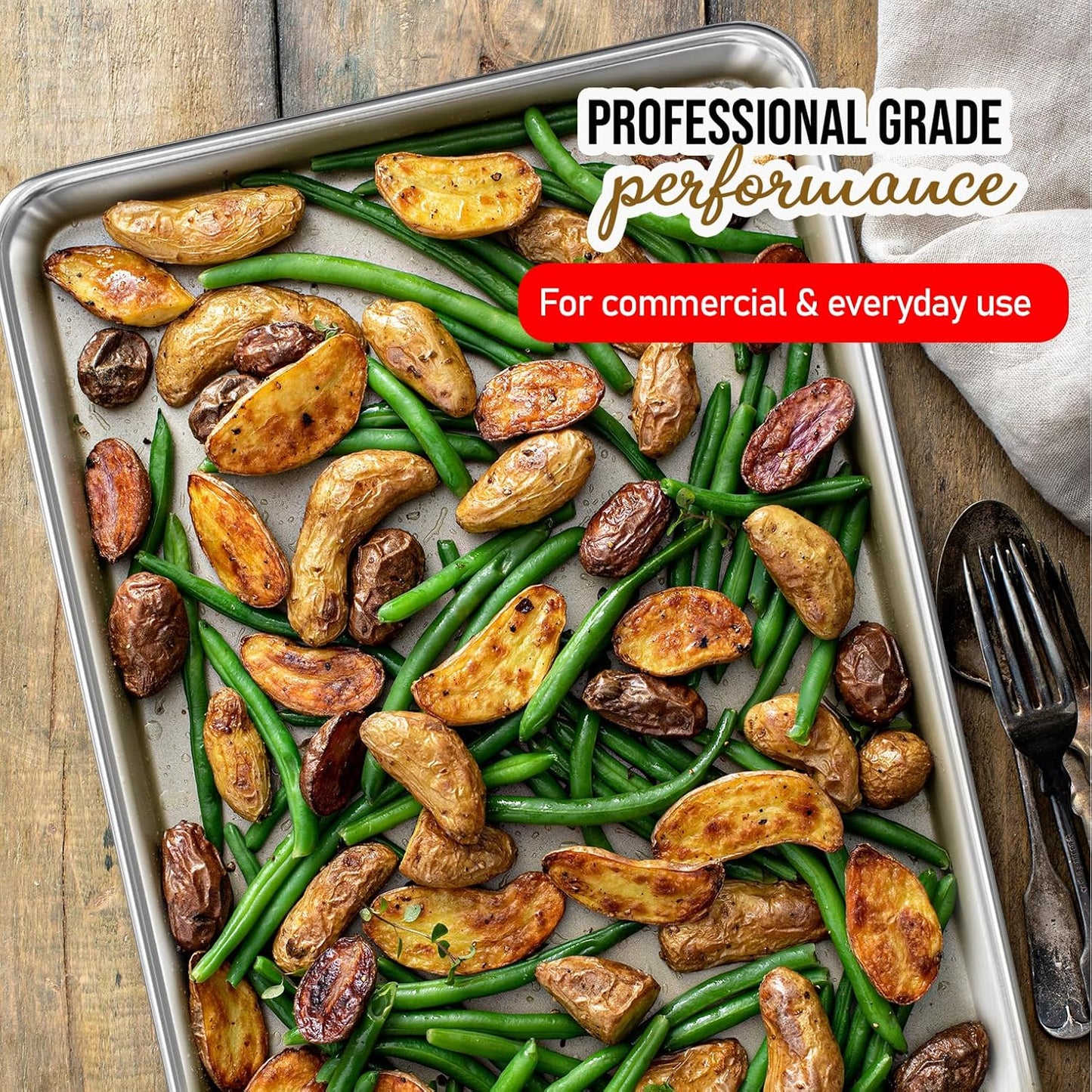 Eatex Aluminum Baking Sheet - 9x13 Steel Baking Pan, Nonstick, Warp and Rust Resistant Cookie Sheets