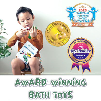 SplashEZ Mold Free Car Bath Toys for Kids | Toddler Bath Toys with No Hole for Water | Vehicles Set Ideal Size for Little Hands | Safe, Durable for Endless Tub Fun | Great for Boys & Girls Ages 0+