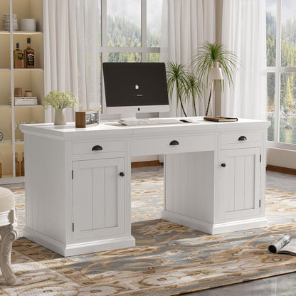 Merax 67" Modern Executive Desk, Computer Desk with 2 Wooden Doors Storage Cabinet and 3 Drawers, Rectangle Home Office Desk Reading Desk Writing Table Workstation for Study Living Room Office, White