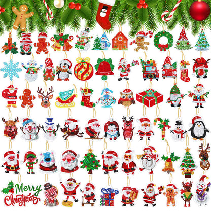 Hungdao 64 Pcs Diamond Art Christmas Ornaments Kits Diamond Art Painting Kits DIY Keychains for Adults 5d Bulk Winter Hanging Ornament Snowman Santa Claus Home Xmas Tree Craft Gift Decor(Classic Red)
