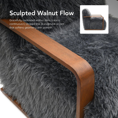 Furniture of America Ramos Modern Lounge Chair with Ultra Soft Faux Fur, Long-Haired Accent Sofa, Tight Seat and Back Single Couch, Fluffy Living Room Seating, No Assembly Needed, Charcoal Gray