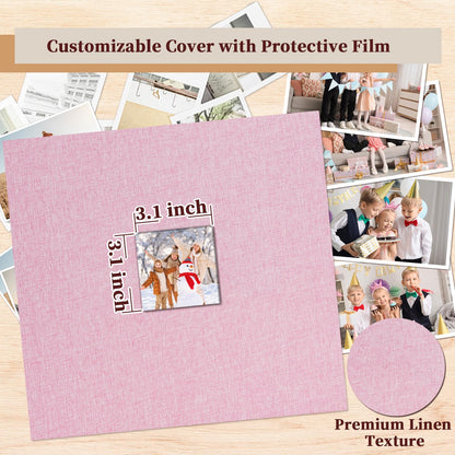 Hiwhy 12x12 Inch Large 3 Ring DIY Scrapbook Photo Album, Linen Cover Scrapbook with 20 Sheets Plastic Sleeves 40 Pages Memory Book for Wedding Birthday Baby Family (Pink)