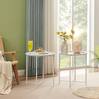 1 VECELO Side/End Table, Folding Round Metal Anti-Rust and Waterproof Outdoor or Indoor Tray for Living Room Bedroom