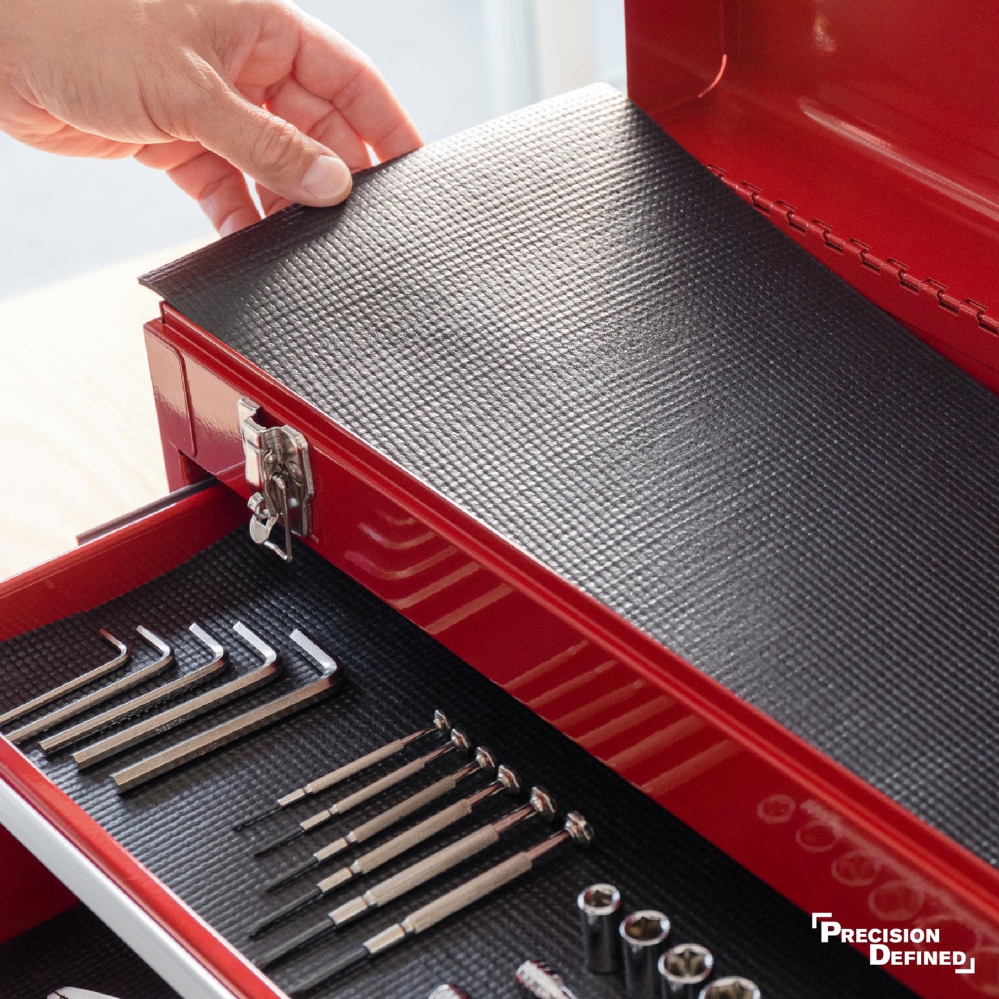 Precision Defined Professional Grade Tool Box Liner, 16 ft x 16", Black | Tool Box Drawer Liner, Shelf Liner Non Slip Mat, Thick Cabinet Shelf Liner, Toolbox Drawer Liner