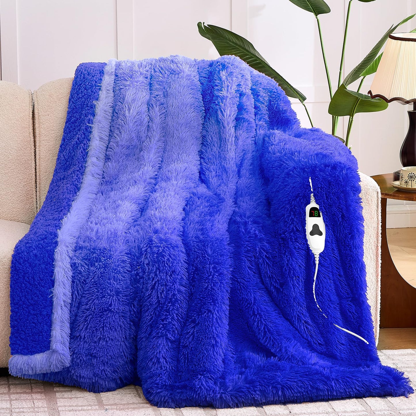 Heated Electric Blanket Throw,Warm Winter Birthday Gifts for Women Her Grandma-Faux Fur with Soft Sherpa,10 Heat Settings,5 Time Settings with Fast Heating, 50x60, Rainbow