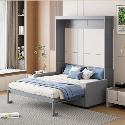 Merax Full Size Murphy Bed, Wood Multi-Function Wallbed with Sofa, Wooden Slat Support for Kids, Teens, Adults, Gray