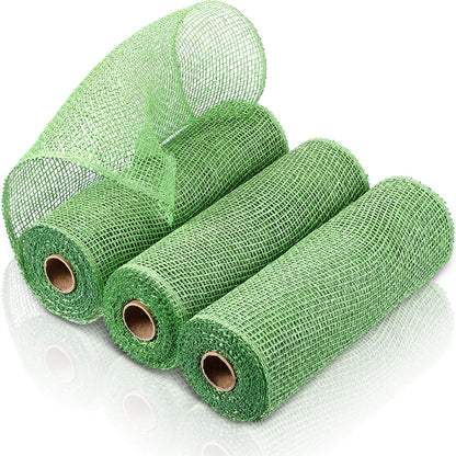 Chuangdi 3 Rolls Poly Burlap Deco Mesh 10 Inch Army Green Deco Poly Decorative Mesh Ribbon Wrapping Ribbon Rolls for Home Door Wreath Decoration DIY Crafts Making