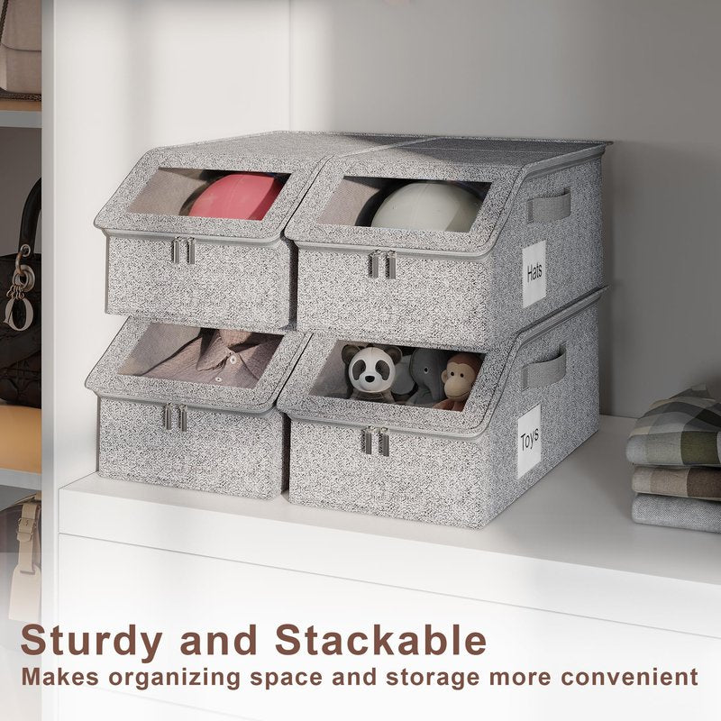 WYZJC 4 PCS Hat Organizer for Baseball Caps, Multi Functional Storage Box (Accommodates 48 Hats) with Visible Window and Zipper - Gray