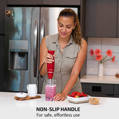 OVENTE Immersion Hand Blender, 300W Electric Handheld Portable Stick Mixer with 2 Mixing Speed and Stainless Steel Blades for Effortless Blending Smoothies, Shakes, Puree or Baby Food, Red HS560R