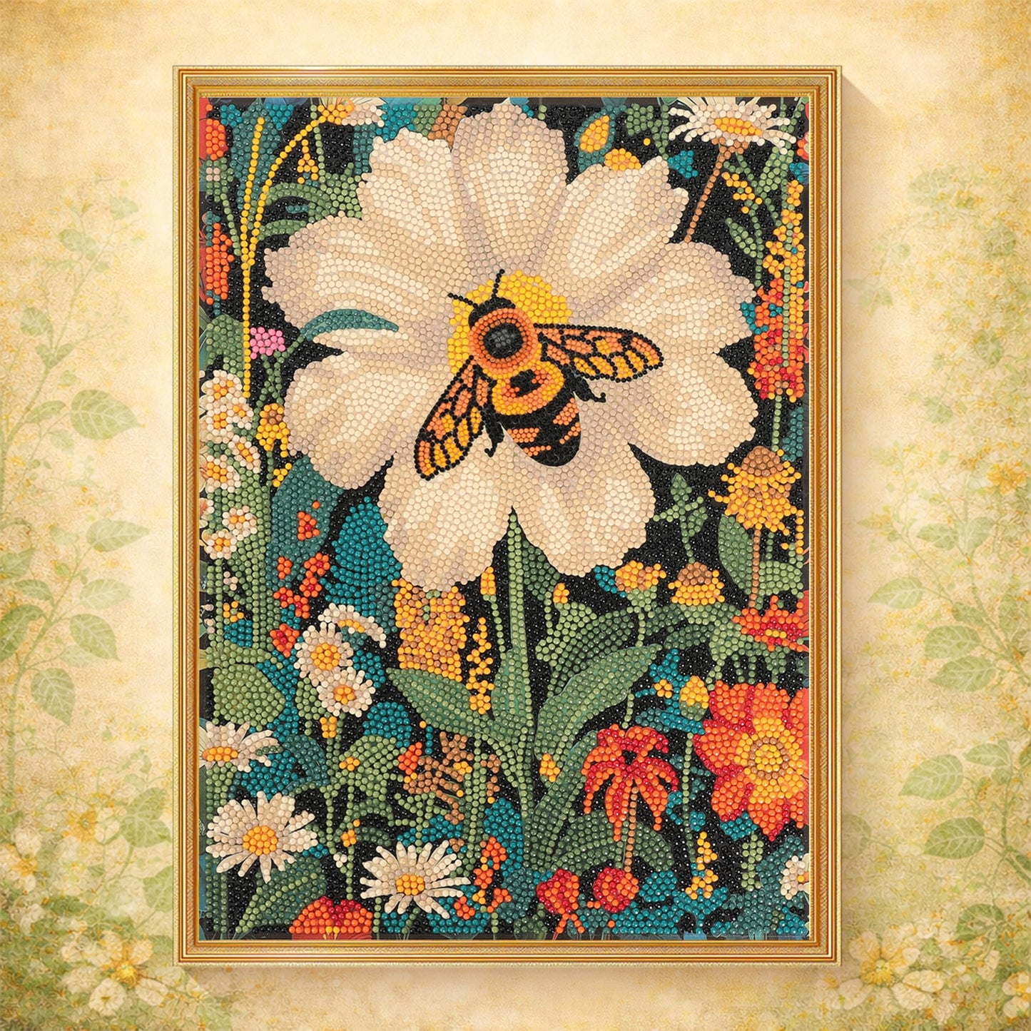DIAMONDOUBLE Premium Diamond Art Kit for Adults on Velvet Canvas, 12x16 5D Full Drill Small Diamond Painting Kit for Beginners, Bee & Flower Hand-Drawn Design with Mixed Acrylic Round & Mini Diamonds