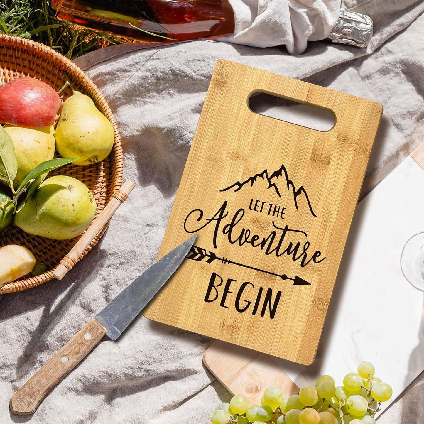 Let The Adventure Begin Bamboo Cutting Board, Camper Cabin Decor, Housewarming Gift for Kitchen