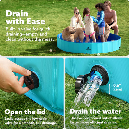 Sloosh Foldable Dog Kiddie Pool - Portable Hard Plastic Doggie Swimming Pool, Anti-Slip Collapsible Pets Bath Tub Suitable for Kids Indoor Outdoor Backyard Use (71" x 12", Blue)