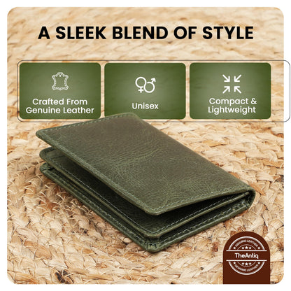TheAntiq Premium Leather Card Wallet, RFID Blocking Expandable Business Card Case, Bifold Card Holder for Men and Women, Men's Purse, Wallet for Men (Business Card Wallet, Green)
