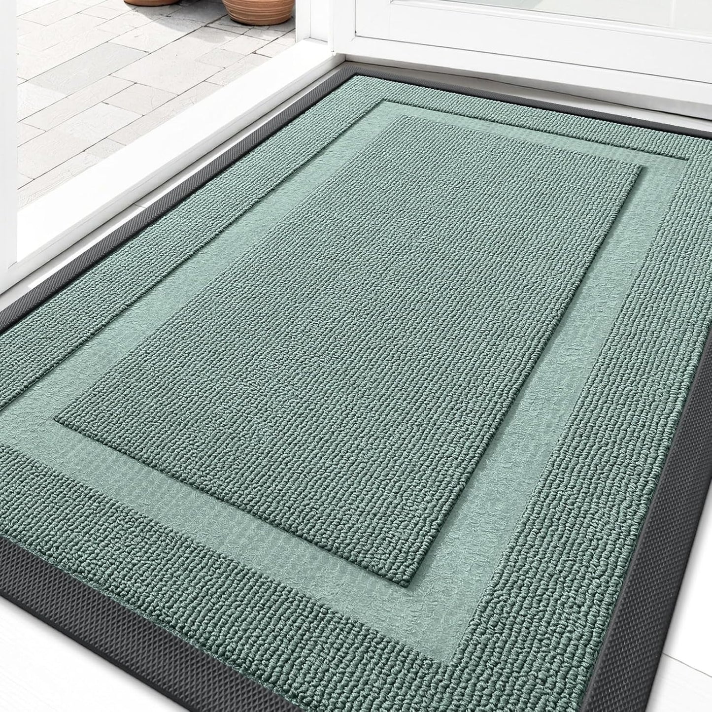 OLANLY Indoor Outdoor Front Door Mat - Waterproof All-Season Doormat, Sturdy Natural Rubber, 33x21, Grayish Green