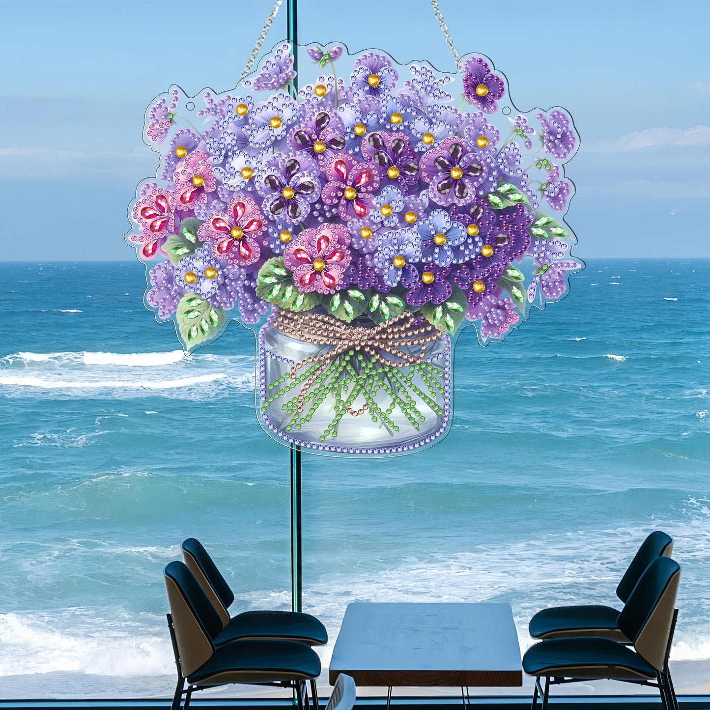 DIY Hanging Diamond Art Kit for Adult – 5D Gem Art Window & Wall Pendant, Acrylic Diamond Painting Ornament for Home & Garden Decoration (Flower)