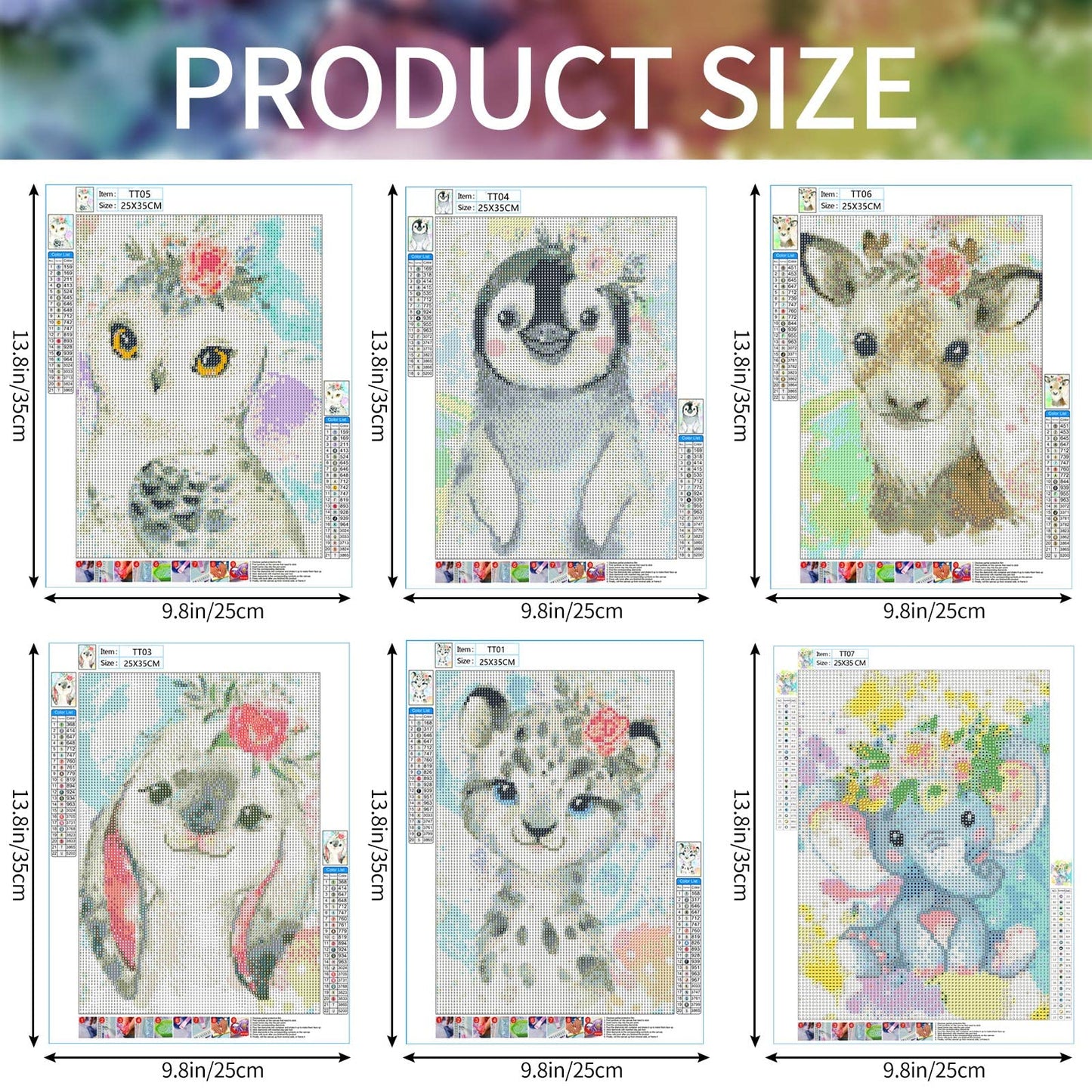 Containlol 6 Pcs Diamond Art Kits for Kids Cute Animals DIY Diamonds Art for Adults Beginners 5d Full Round Drill Diamond Painting Kit for Gift Home Wall Decor 14 X10 Inch