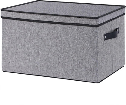 Fabric Storage Boxes, 16.5 x 11.8 x 10.2 Inch with Lids, Decorative Linen Closet Organizers, Large, Gray